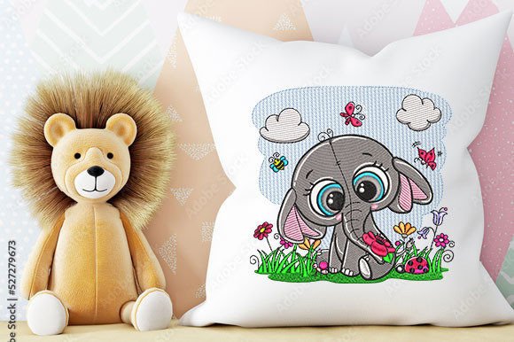 Elephant with Butterflies and Flowers